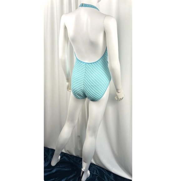 Vintage 1970’s 1980’s Bobbie Brooks Baby Blue Striped One Piece Bathing Suit • S - Picture 7 of 9